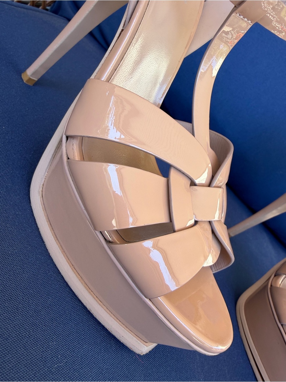 Saint Laurent Tribute 105 Nude Patent Leather Platform Sandal Heels YSL Size 41 - Picture 8 of 16